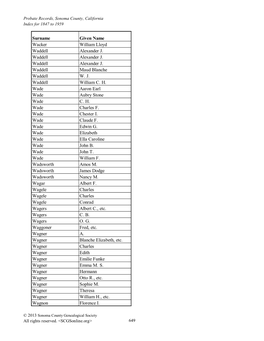 Surname Given Name Wacker William Lloyd Waddell Alexander J