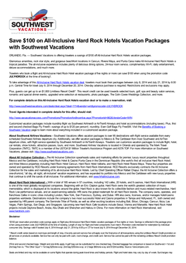 Save $100 on All-Inclusive Hard Rock Hotels Vacation Packages with Southwest Vacations