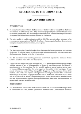 Succession to the Crown Bill Explanatory Notes