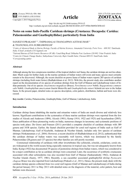 Notes on Some Indo-Pacific Caridean Shrimps (Crustacea: Decapoda: Caridea: Palaemonidae and Gnathophyllidae) Particularly from India