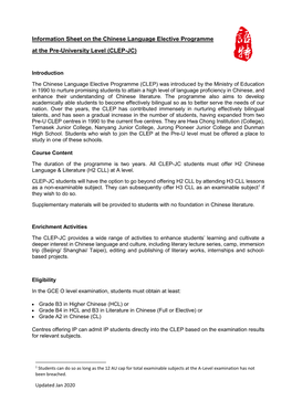 Information Sheet on the Chinese Language Elective Programme at the Pre-University Level (CLEP-JC)