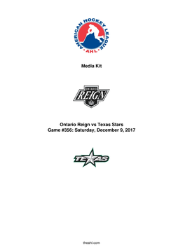 Media Kit Ontario Reign Vs Texas Stars Game #356: Saturday