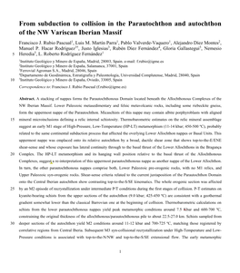 From Subduction to Collision in the Parautochthon and Autochthon of the NW Variscan Iberian Massif Francisco J