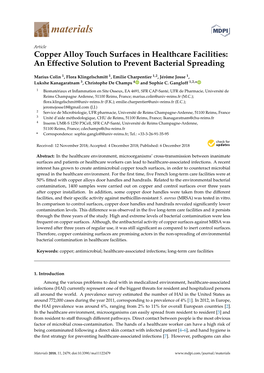 Copper Alloy Touch Surfaces in Healthcare Facilities: an Effective Solution to Prevent Bacterial Spreading