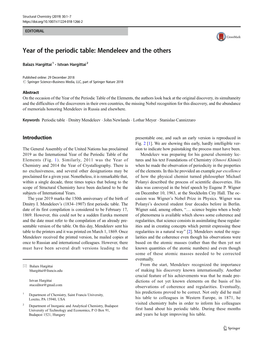 Year of the Periodic Table: Mendeleev and the Others