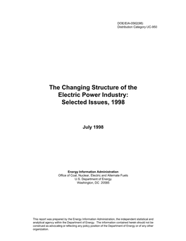 The Changing Structure of the Electric Power Industry: Selected Issues, 1998