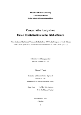 Comparative Analysis on Union Revitalisation in the Global South