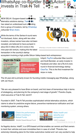 Whatsapp Cofounder Brian Acton Invests in Trak N Tell