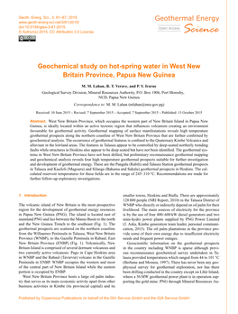 Geochemical Study on Hot-Spring Water in West New Britain Province, Papua New Guinea