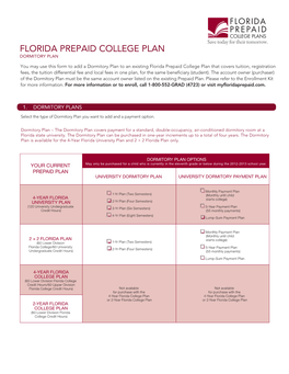 Florida Prepaid College Plan Dormitory Plan