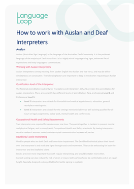 How to Work with Auslan and Deaf Interpreters