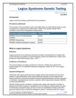 Legius Syndrome Genetic Testing