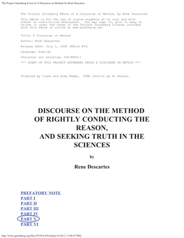 Discourse on the Method of Rightly Conducting the Reason, and Seeking Truth in the Sciences