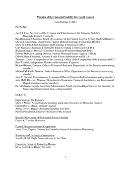 Minutes of the Financial Stability Oversight Council Held October 8, 2013 PRESENT