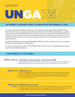 Un General Assembly Event Listings As of September 29, 2020