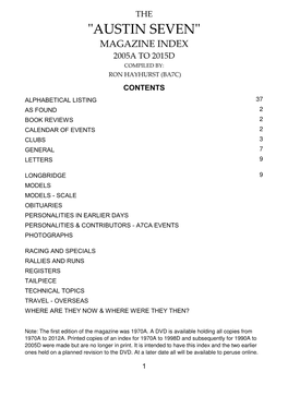 2015D Compiled By: Ron Hayhurst (Ba7c) Contents Alphabetical Listing 37 As Found 2 Book Reviews 2 Calendar of Events 2 Clubs 3 General 7 Letters 9