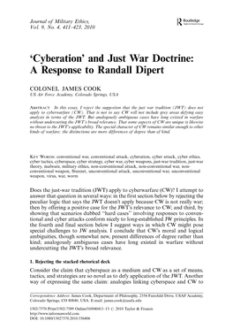 'Cyberation' and Just War Doctrine