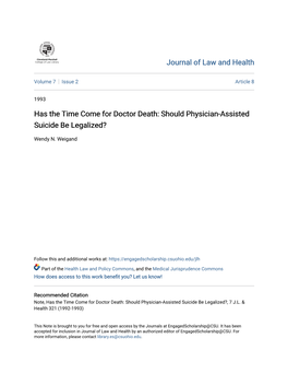 Should Physician-Assisted Suicide Be Legalized?