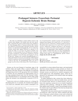 ARTICLES Prolonged Seizures Exacerbate Perinatal Hypoxic-Ischemic Brain Damage