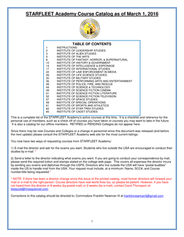 STARFLEET Academy Course Catalog As of March 1, 2016