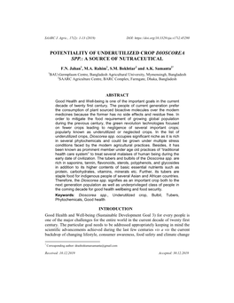 Potentiality of Underutilized Crop Dioscorea Spp.: a Source of Nutraceutical