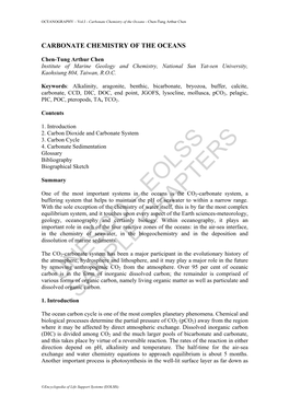 Carbonate Chemistry of the Oceans - Chen-Tung Arthur Chen