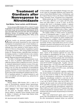 Treatment of Giardiasis After Nonresponse to Nitroimidazole