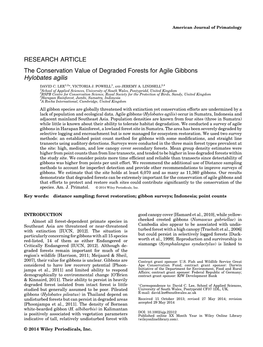 The Conservation Value of Degraded Forests for Agile Gibbons Hylobates Agilis