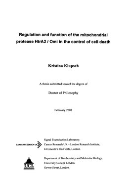 Regulation and Function of the Mitochondrial Protease Htra21omi