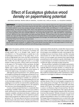 Effect of Eucalyptus Globulus Wood Density on Papermaking Potential