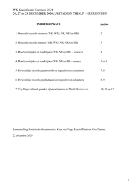 WK Kwalificatie Toernooi 2021 26, 27 En 28 DECEMBER 2020; IJSSTADION THIALF - HEERENVEEN