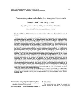 Great Earthquakes and Subduction Along the Peru Trench Susan L