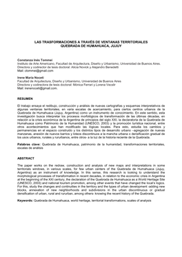 Las Trasformaciones a Través De Ventanas Territoriales Quebrada De Humahuaca, Jujuy