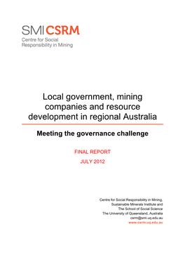 Local Government, Mining Companies and Resource Development in Regional Australia