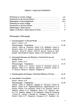 TABLE of CONTENTS Einleitung Zur Zweiten Auflage Xiii