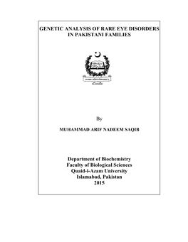 Genetic Analysis of Rare Eye Disorders in Pakistani Families