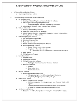 Basic Collision Investigationcourse Outline