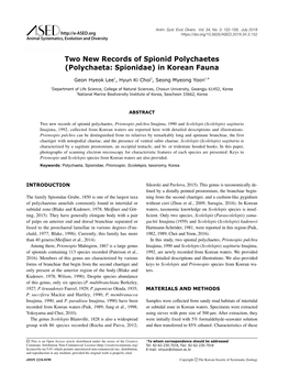 Two New Records of Spionid Polychaetes (Polychaeta: Spionidae) in Korean Fauna