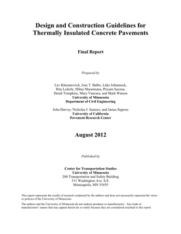 Design and Construction Guidelines for Thermally Insulated Concrete Pavements