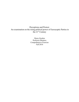 Perceptions and Protest: an Examination on the Rising Political Power of Eurosceptic Parties in the 21St Century