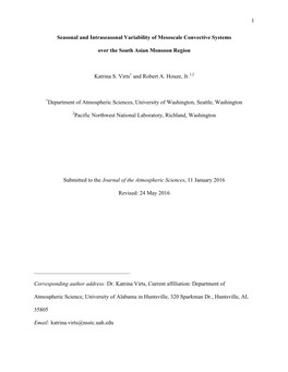 Seasonal and Intraseasonal Variability of Mesoscale Convective Systems