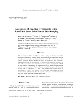 Assessment of Reactive Hyperaemia Using Real Time Zonal Echo-Planar Flow Imaging