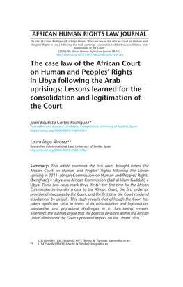 The Case Law of the African Court on Human and Peoples' Rights In