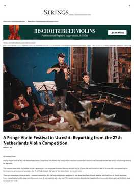 A Fringe Violin Festival in Utrecht: Reporting from the 27Th Netherlands Violin Competition