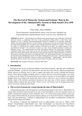 The Revival of Monarchy System and Iranians' Role in the Development of the Administrative System at Shah Ismail I