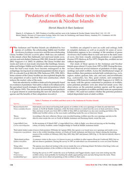 Predators of Swiftlets and Their Nests in the Andaman & Nicobar Islands