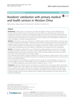 Residents' Satisfaction with Primary Medical and Health Services In