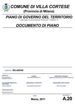 (MI) Piano Di Governo Del Territorio Relazione Del Documento Di Piano- 1