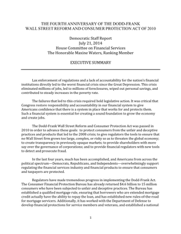 The Fourth Anniversary of the Dodd-Frank Wall Street Reform and Consumer Protection Act of 2010