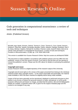 Code Generation in Computational Neuroscience: a Review of Tools and Techniques